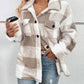 Plaid Pattern Turn down Collar Button Front Teddy Coat