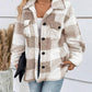 Plaid Pattern Turn down Collar Button Front Teddy Coat
