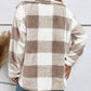 Plaid Pattern Turn down Collar Button Front Teddy Coat