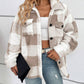 Plaid Pattern Turn down Collar Button Front Teddy Coat