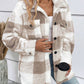 Plaid Pattern Turn down Collar Button Front Teddy Coat