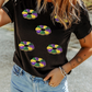 Black Sequined Mardi Gras Pattern Crew Neck Short Sleeve Top