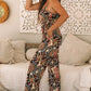 Black Floral Print Belted Sleeveless Wide Leg Jumpsuit
