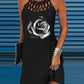 Rose Print Hollow Out Casual Dress
