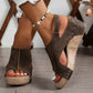 Chestnut Suede Patched Studded Cut Out Wedge Sandals