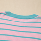 Pink Stripe Trimmed Round Neck Drop Shoulder Loose Sweater