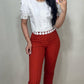 Contrast Lace Round Neck Puff Sleeve Blouse Casual Slim Fit Top