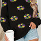 Black Sequined Donuts of Mardi Gras Colors Drop Shoulder Sweatshirt