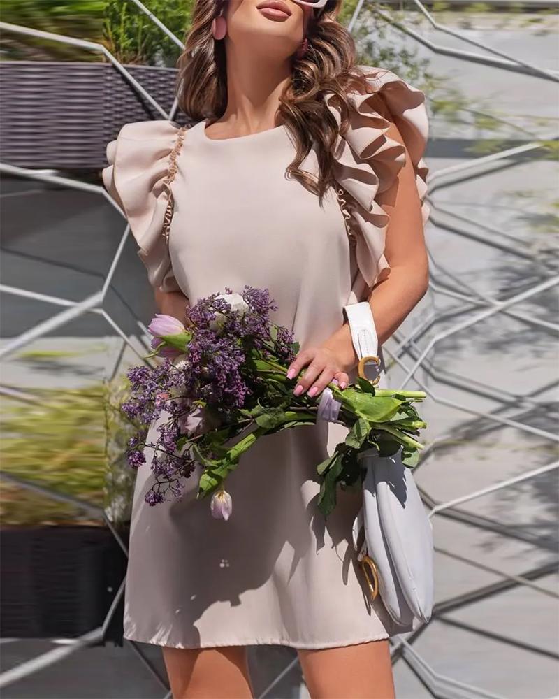 Ruffle Hem Flutter Sleeve Casual Dress