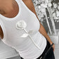 Rose Pattern Basic Ribbed Tank Top