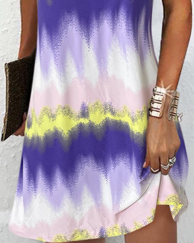 Tie Dye Print Sleeveless Casual Dress