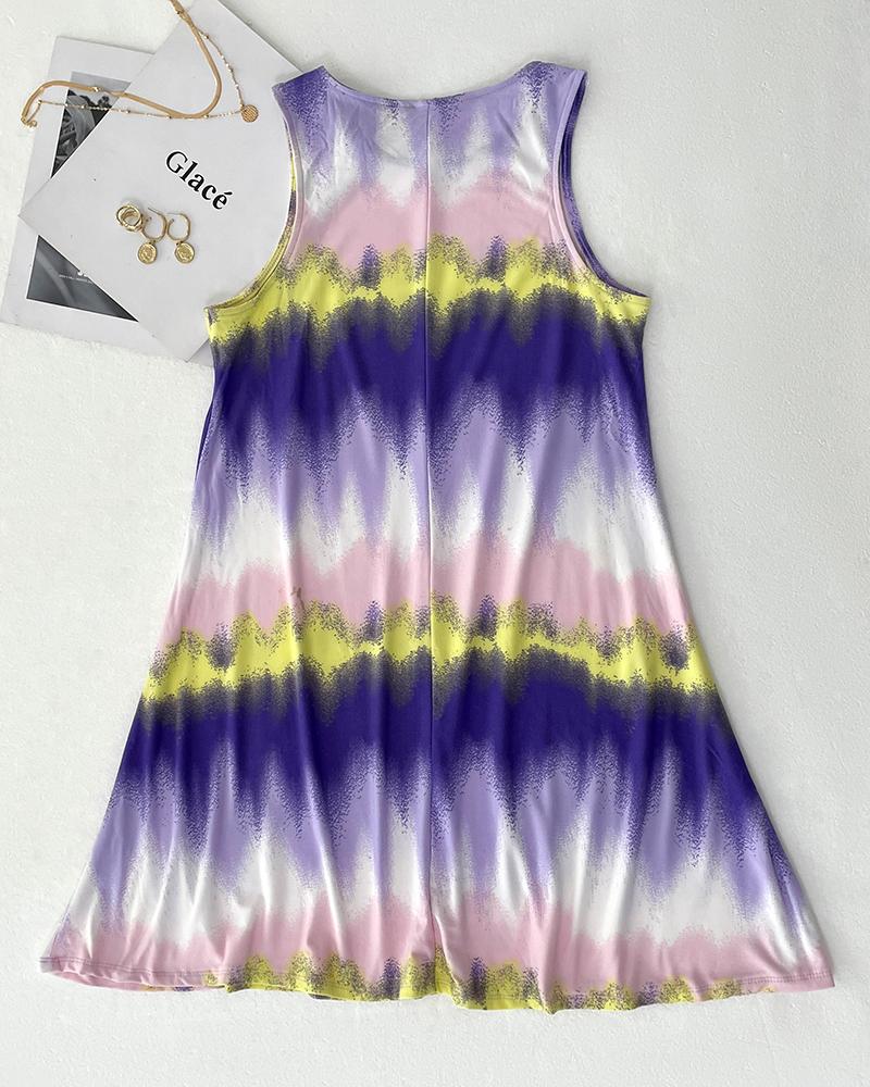 Tie Dye Print Sleeveless Casual Dress