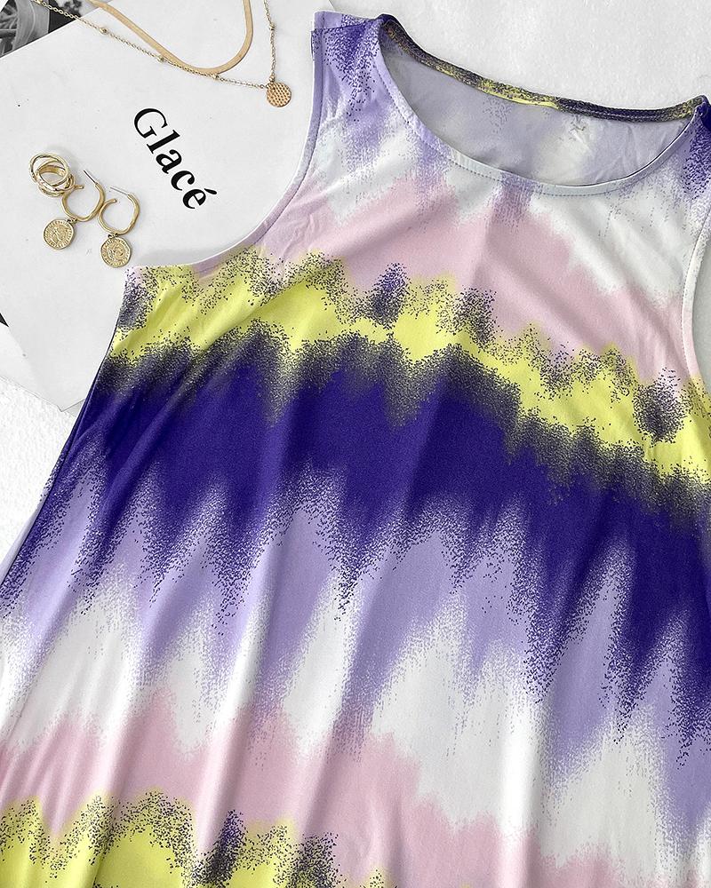 Tie Dye Print Sleeveless Casual Dress