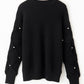 Black Pearl Embellished Rhombus Pattern Sweater