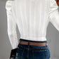 Jacquard Square Neck Puff Sleeve Hollow out T Shirt Long Sleeve Slim Fit Top