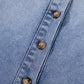 Stone Blue Washed Denim Half Buttons Patched Pocket Wide Leg Overalls