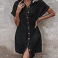 Turn down Collar Short Sleeve Dress Casual Button Dress with Pocket