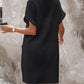 Turn down Collar Short Sleeve Dress Casual Button Dress with Pocket