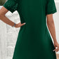 Green Contrast Lace Raglan Sleeve Pleated Detail Shift Dress
