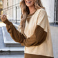 Apricot Color Block Thumbhole Sleeve Drop Shoulder Sweatshirt