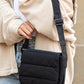 Black Solid Minimalist Foldover Puffer Crossbody Bag