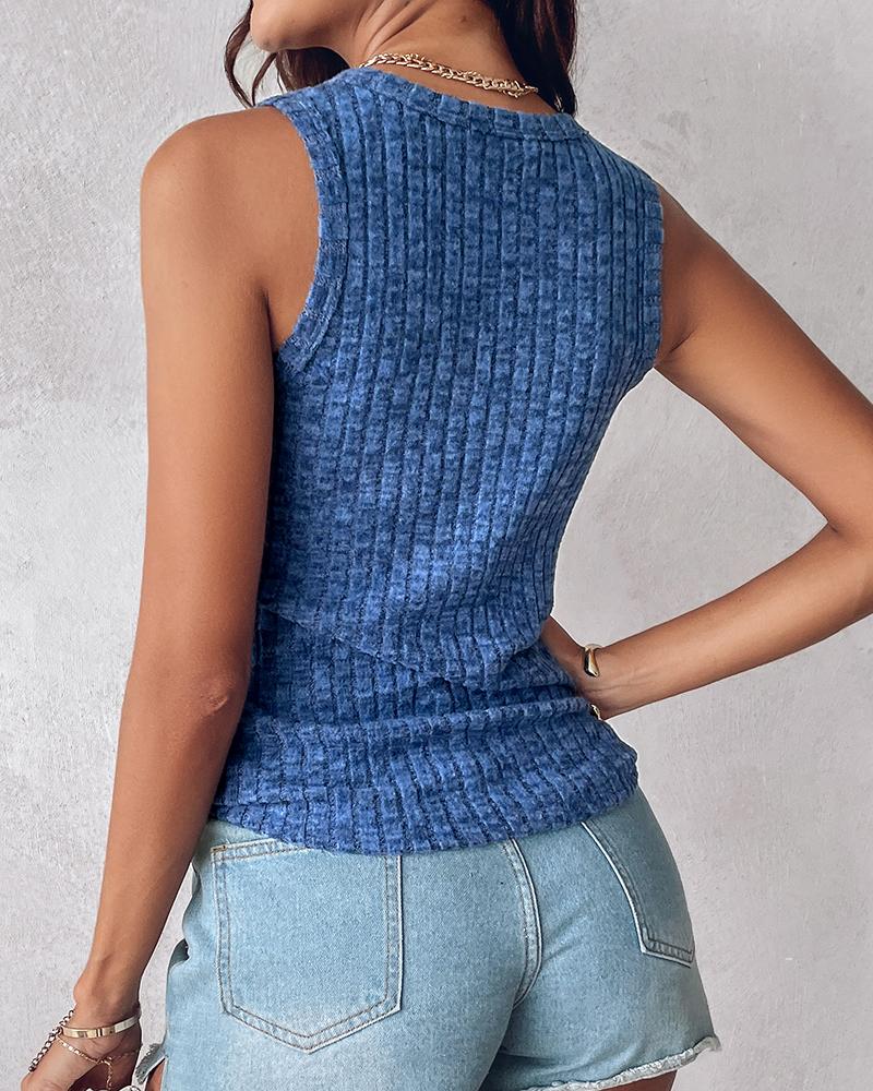 V Neck Sleeveless Ribbed Tank Top