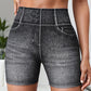 Denim Look Print Breathable High Waist Active Shorts