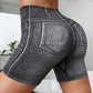 Denim Look Print Breathable High Waist Active Shorts
