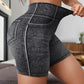 Denim Look Print Breathable High Waist Active Shorts