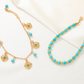 Gold Turquoise Beaded Flower Charm Layered Adjustable Anklet