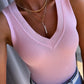 V Neck Sleeveless Ribbed Basics Knit Tank Top