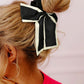 Color black Contrast Trim Satin Bow Knot Hair Scrunchie