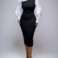 Colorblock One Shoulder Gigot Sleeve Pencil Dress Cinched Waist Bodycon Dress
