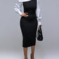 Colorblock One Shoulder Gigot Sleeve Pencil Dress Cinched Waist Bodycon Dress