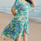 Green Leaves Print Short Sleeve Surplice Neck Ruffled Trim Plus Size Maxi Dress