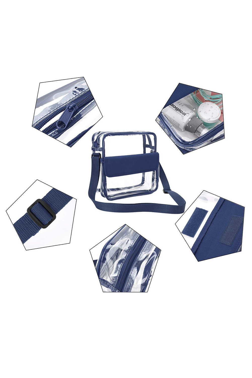Dark Blue PVC Patchwork Adjustable Strap Square Crossbody Bag