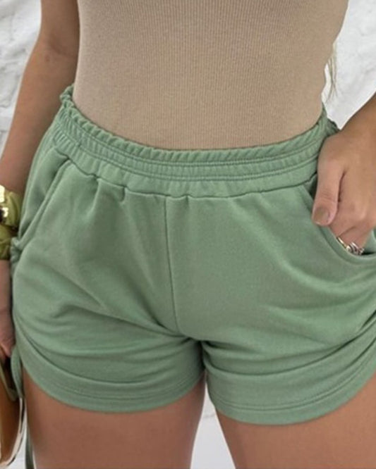 Side Drawstring Strechy Waist Shorts Casual Pocket Design Shorts