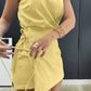 2 Pieces Outfit Round Neck Sleeveless Top and Side Tied Detail Elastic Waist Back Shorts Set