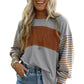 Gray Colorblock Striped Bishop Sleeve Top