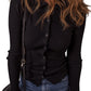Black Ribbed Knit Collared Slim Fit Sweater Cardigan