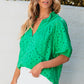Green Flower Embroidered Hollow-out Puff Sleeve Blouse