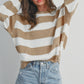 Light French Beige Colorblock Striped Drop Shoulder Side Slit Sweater