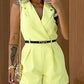 Notched Collar Sleeveless Ruched Romper Casual Slim Fit Short Jumpsuit