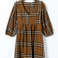 Brown Plaid Pattern Empire Waist Babydoll Dress