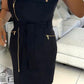 Round Neck Slim Fit Sleeveless Zipper Design Mini Dress Work Dress