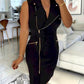 Round Neck Slim Fit Sleeveless Zipper Design Mini Dress Work Dress