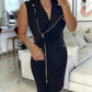 Round Neck Slim Fit Sleeveless Zipper Design Mini Dress Work Dress