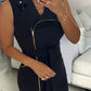 Round Neck Slim Fit Sleeveless Zipper Design Mini Dress Work Dress