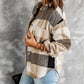 Khaki Plaid Color Block Buttoned Long Sleeve Jacket with Pocket