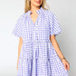 Lavendula Plaid Ruffle Wide Short Sleeve Babydoll Mini Dress
